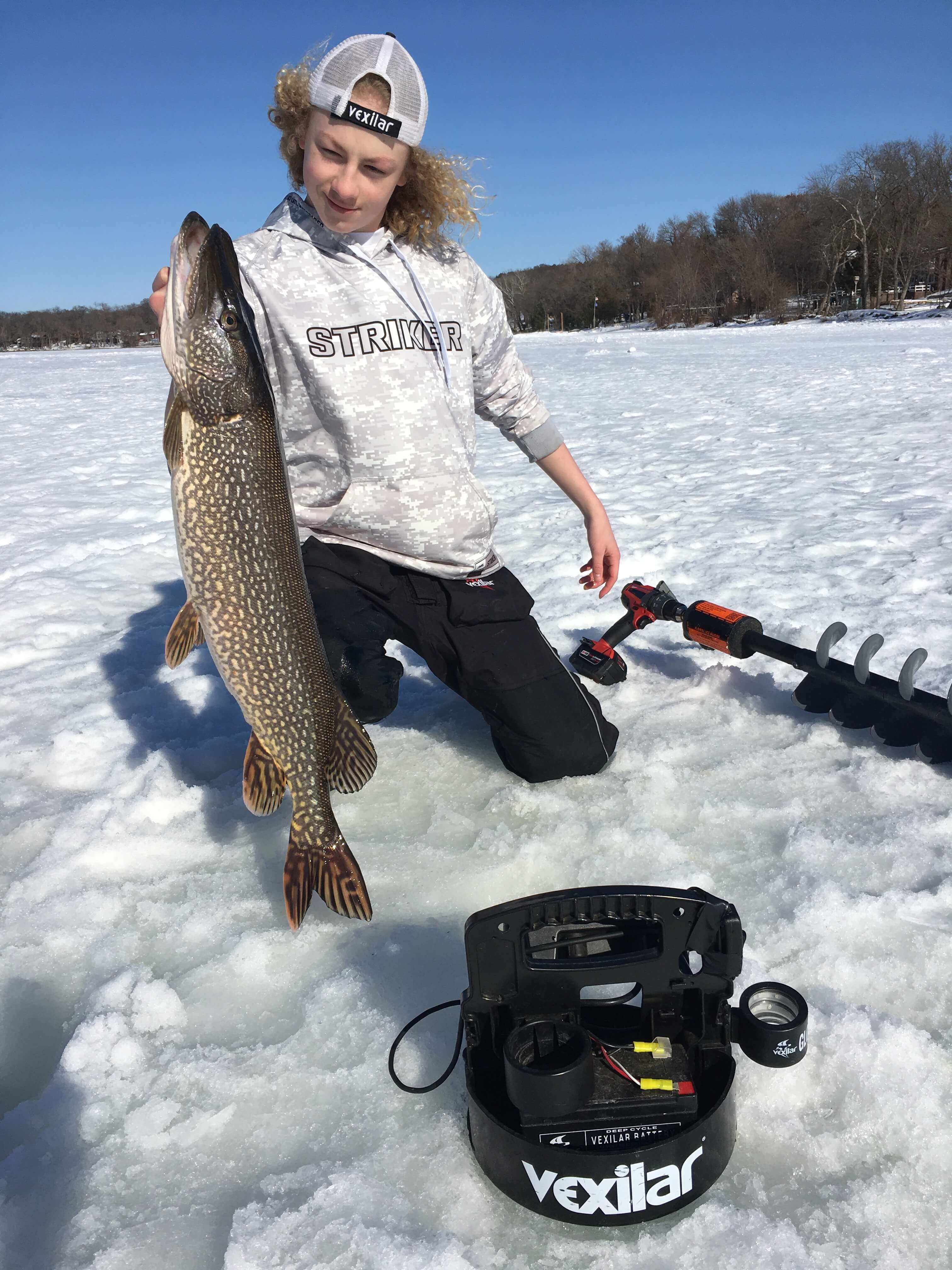 Pike closeup caught ice fishing with Vexilar